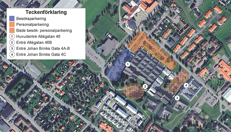Karta över vårdcentrum i Vara tätort.