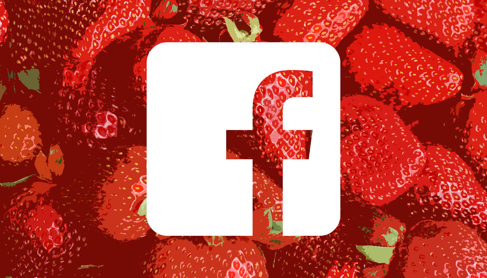 Bakgrund röda illustrerade jordgubbar med vit Facebook-logga på.