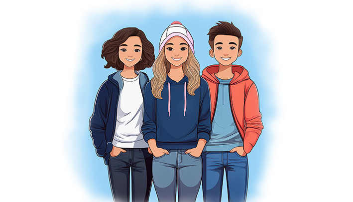 Tre ungdomar står bredvid varandra.